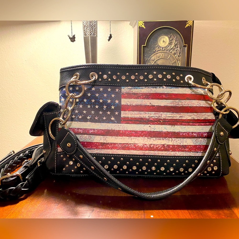 BHW Conceal Carry American Flag bag with Rhinestones and Studs